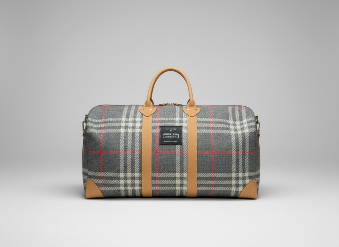 L Size Scottish Tartan & Leather Weekend Bag | Handmade Travel Bag | Personalised Initials | Unique Gift | Duffle Bag