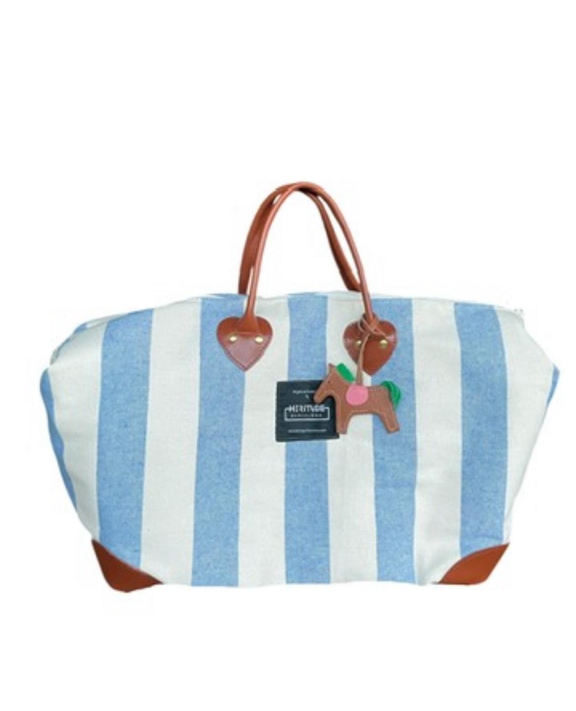 Striped Weekend Travel Bag with Leather Horse Charm