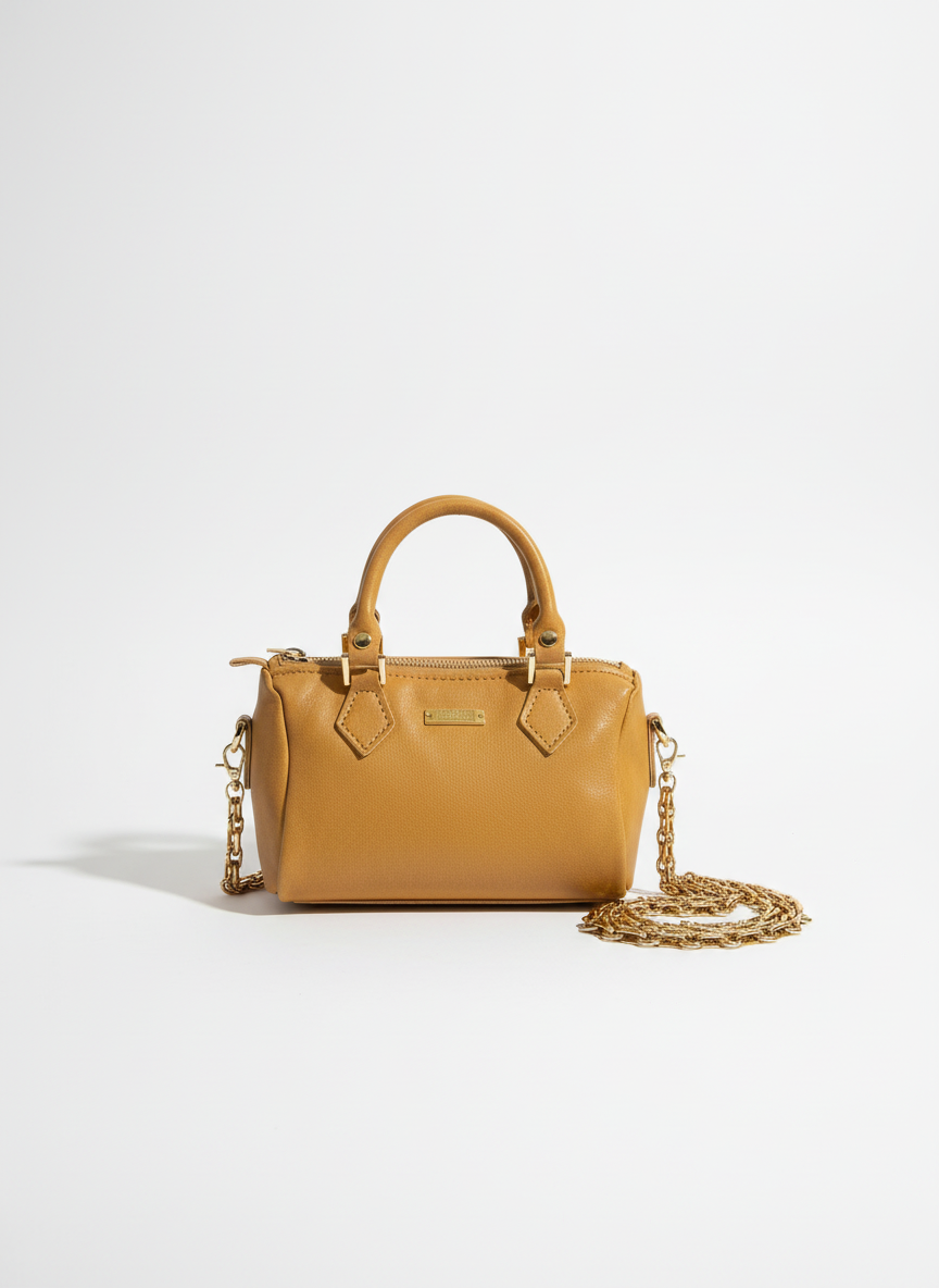 Handmade Mini Leather Top-Handle Bag with Chain Strap (Waterproof & Stain-Resistant)