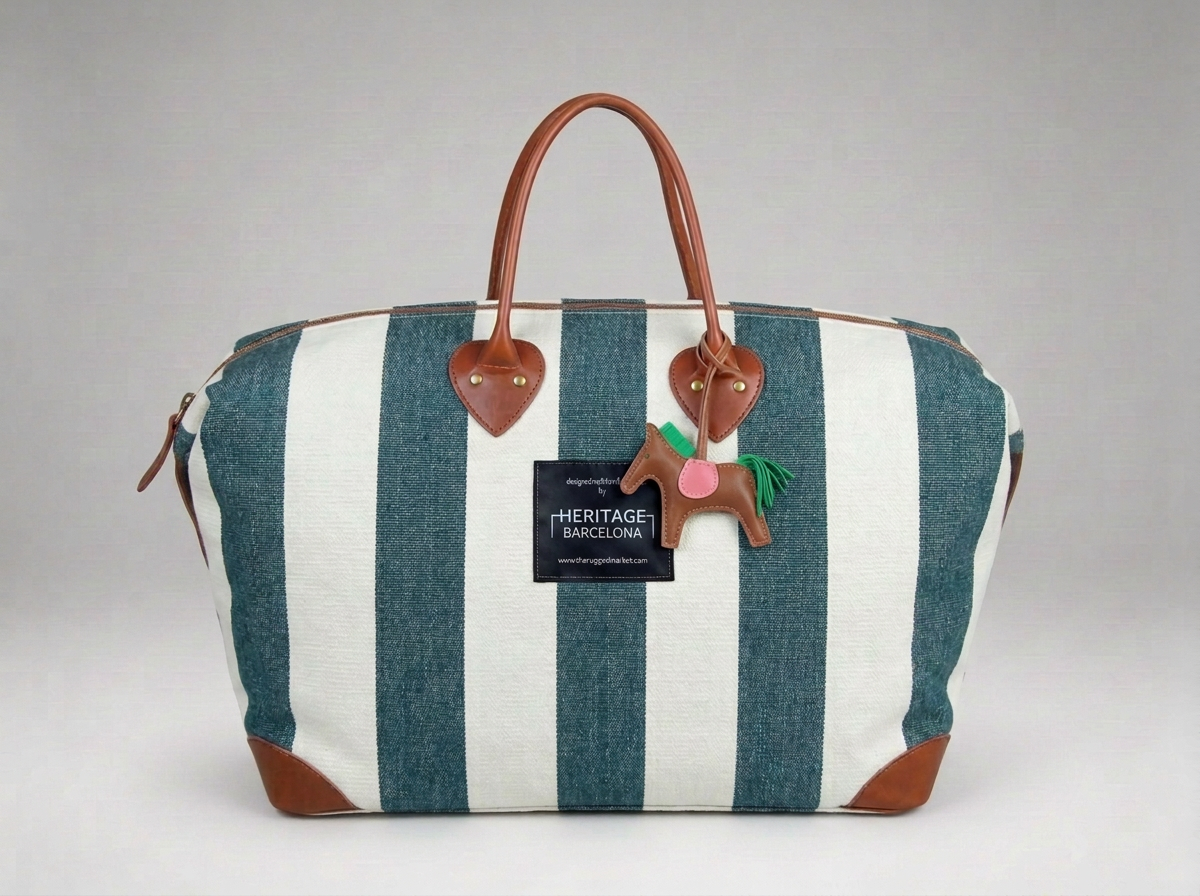 Handmade Weekend Bag in Natural Canvas · Liberty Fabric Lining · Leather Charm