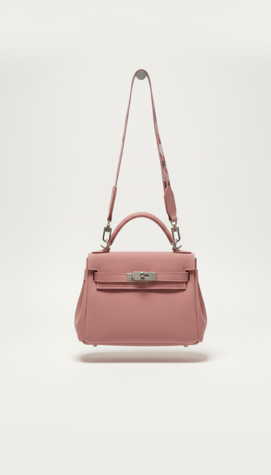 Powder Pink Suede Leather Handbag | Velvety Soft | Top Handle and Crossbody Strap | Unique Piece (Copia) (Copia)