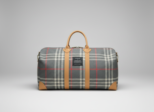 L Size Scottish Tartan & Leather Weekend Bag | Handmade Travel Bag | Personalised Initials | Unique Gift | Duffle Bag
