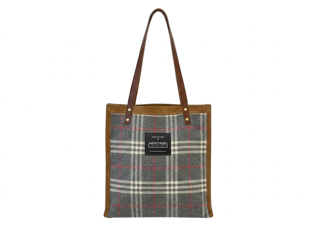 Luxury Scottish Tartan & Leather Tote Bag – Personalized Designer Shoulder Bag