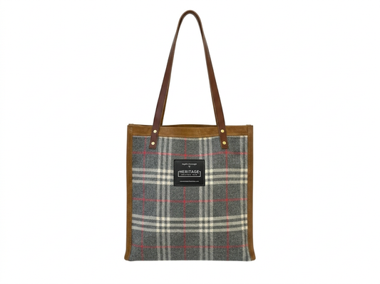 Luxury Scottish Tartan & Leather Tote Bag – Personalized Designer Shoulder Bag