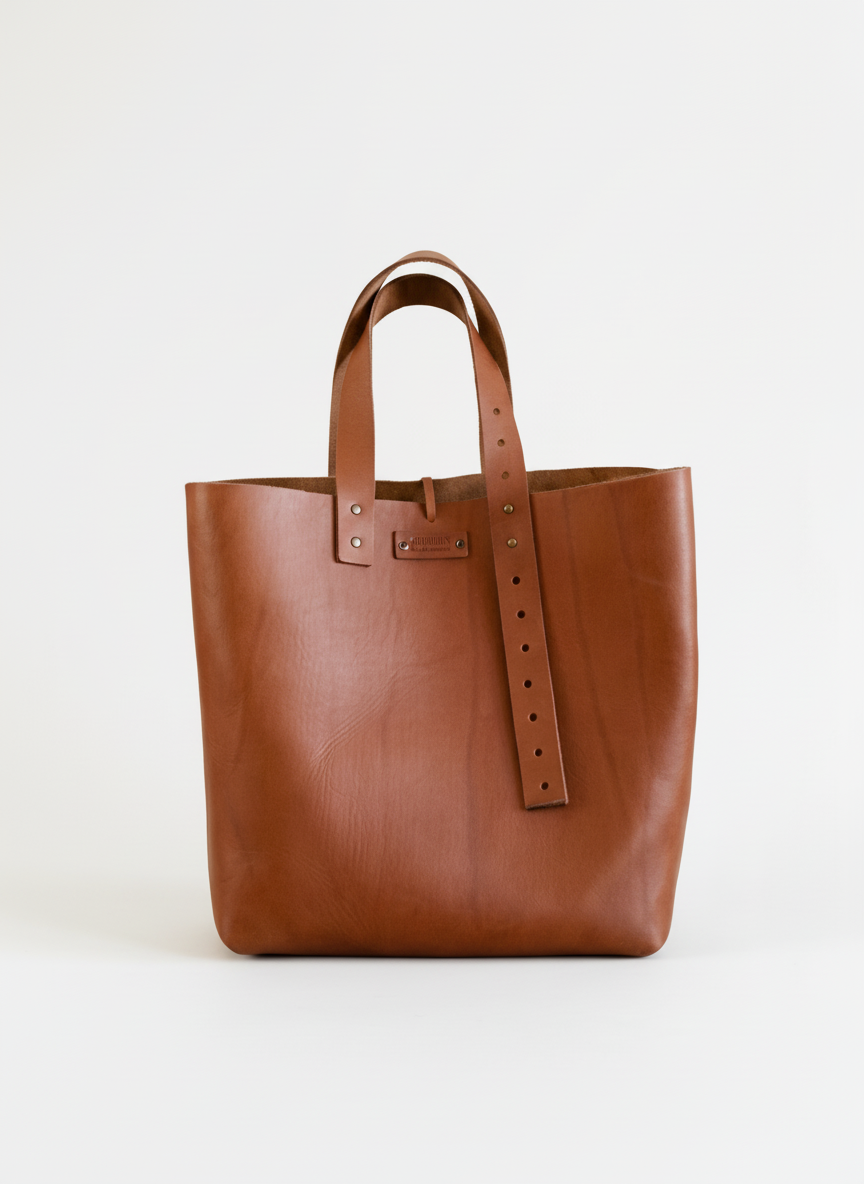 Handmade Full-Grain Leather Tote Bag – Adjustable Strap