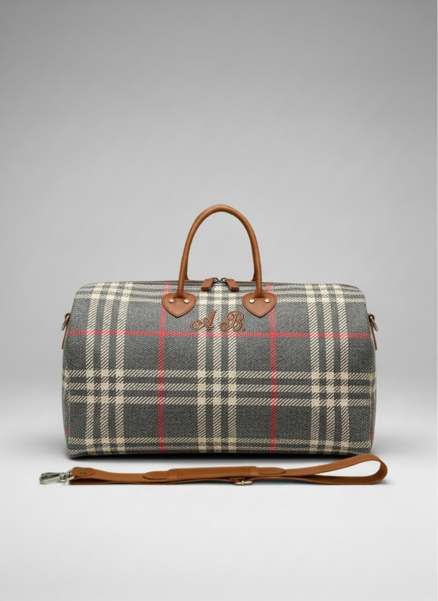 Scottish Tartan & Leather Weekend Bag