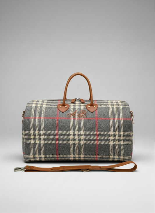 Scottish Tartan & Leather Weekend Bag
