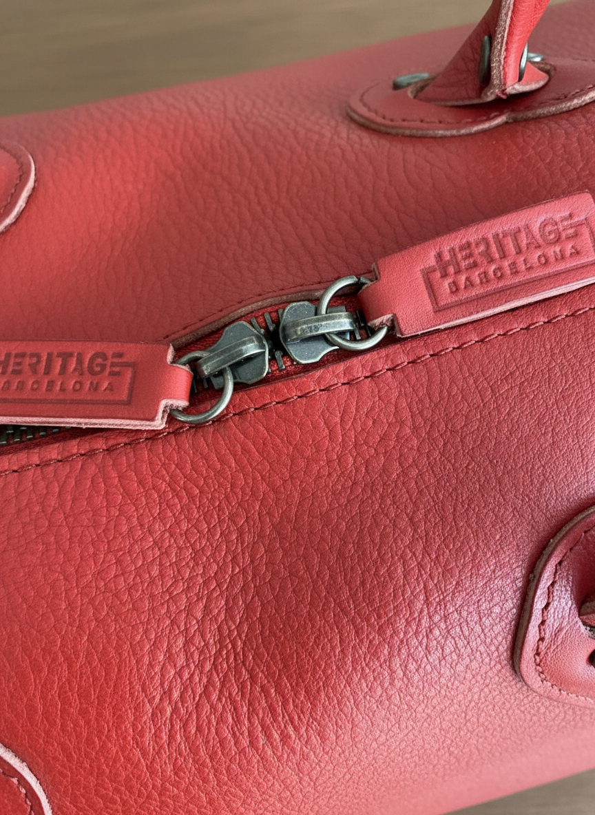 Red Leather Travel Bag – Handmade Weekender Duffel with Initials