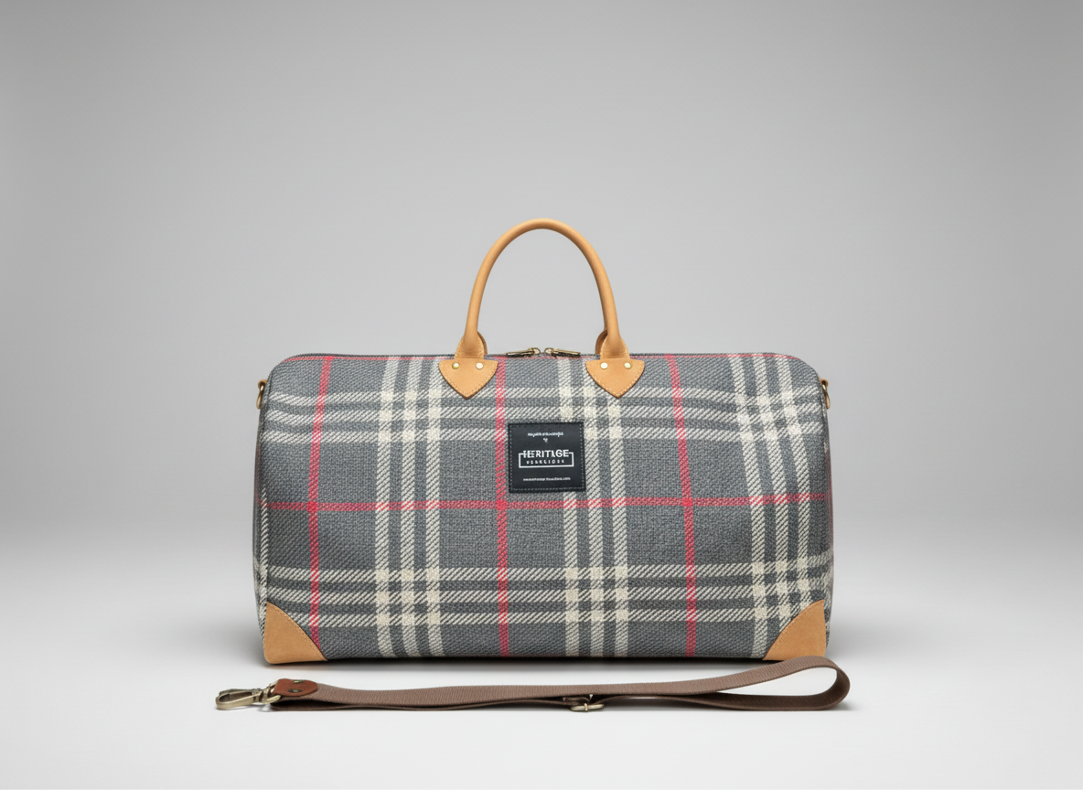 Scottish Tartan & Leather Weekend Bag