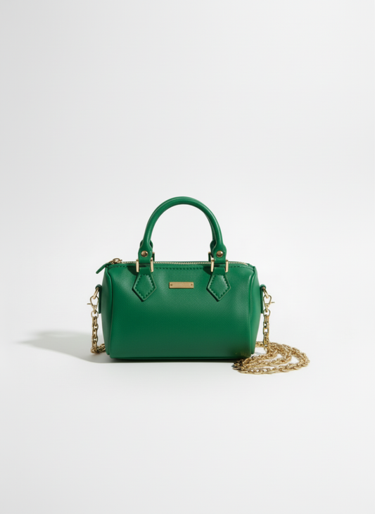 Handmade Mini Leather Top-Handle Bag with Chain Strap (Waterproof & Stain-Resistant)