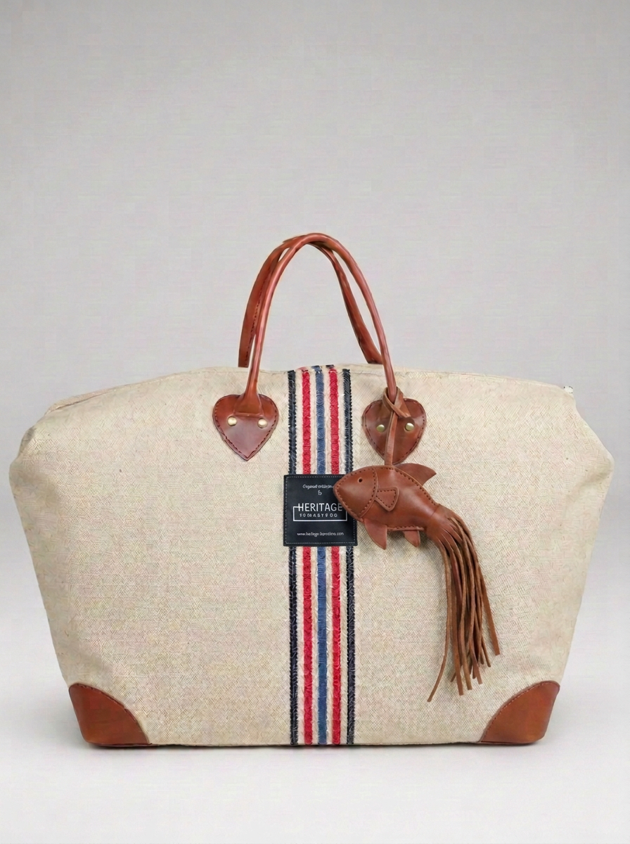 Handmade Weekend Bag in Natural Canvas · Liberty Fabric Lining · Leather Details