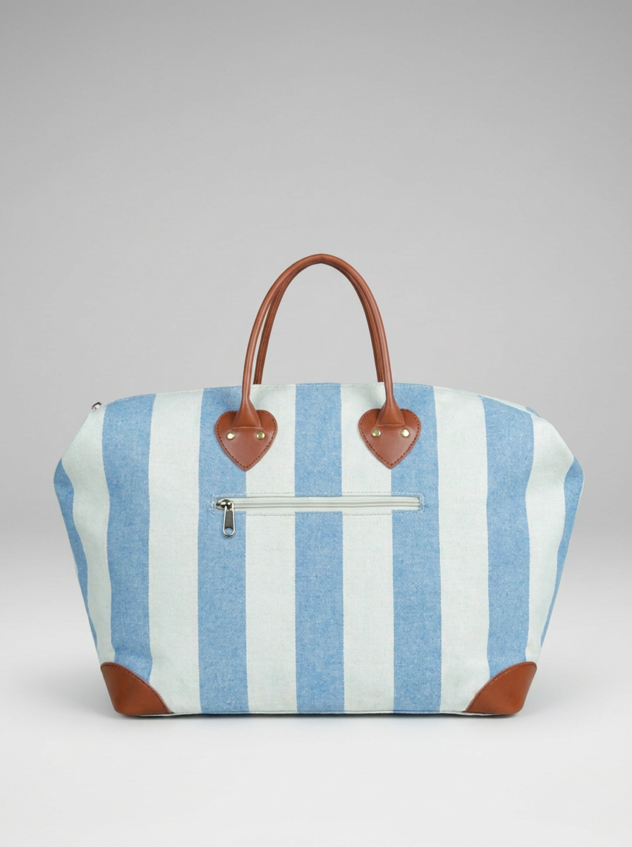 Striped Weekend Travel Bag with Leather Horse Charm